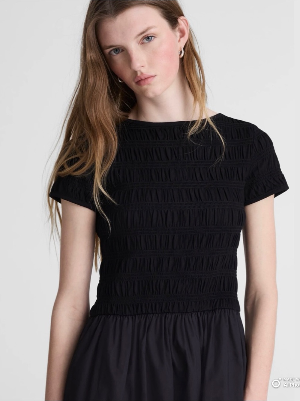 Madewell XXS Black Smocked Boatneck Midi Dress NWT Short Sleeve Cotton Dress - Picture 4 of 17